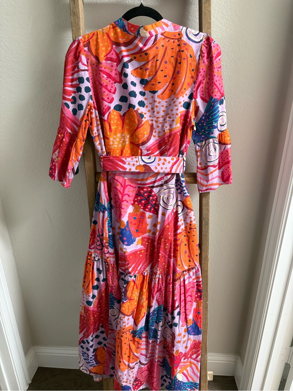 FARM Rio Pink & Orange Floral Tiered Midi Dress - Picture 2 of 7